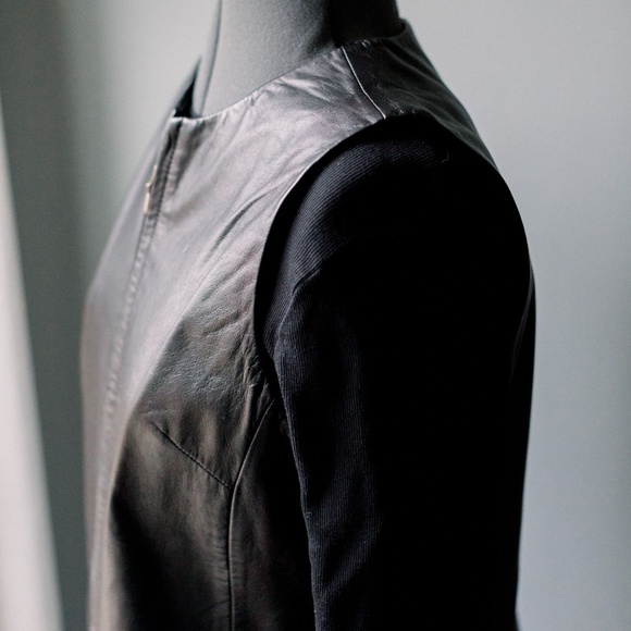 Vintage 90's Black Leather Moto Zip Up Vest - Women's Size Medium Petite - Picture 4 of 12